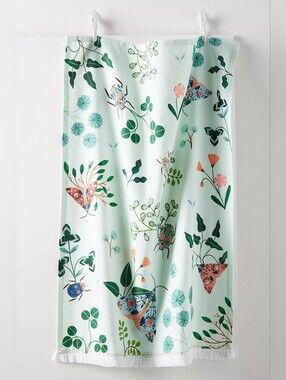 NWT Anthropologie Flora Waycott Botanical Garden Insects Mint Green Dish Towel